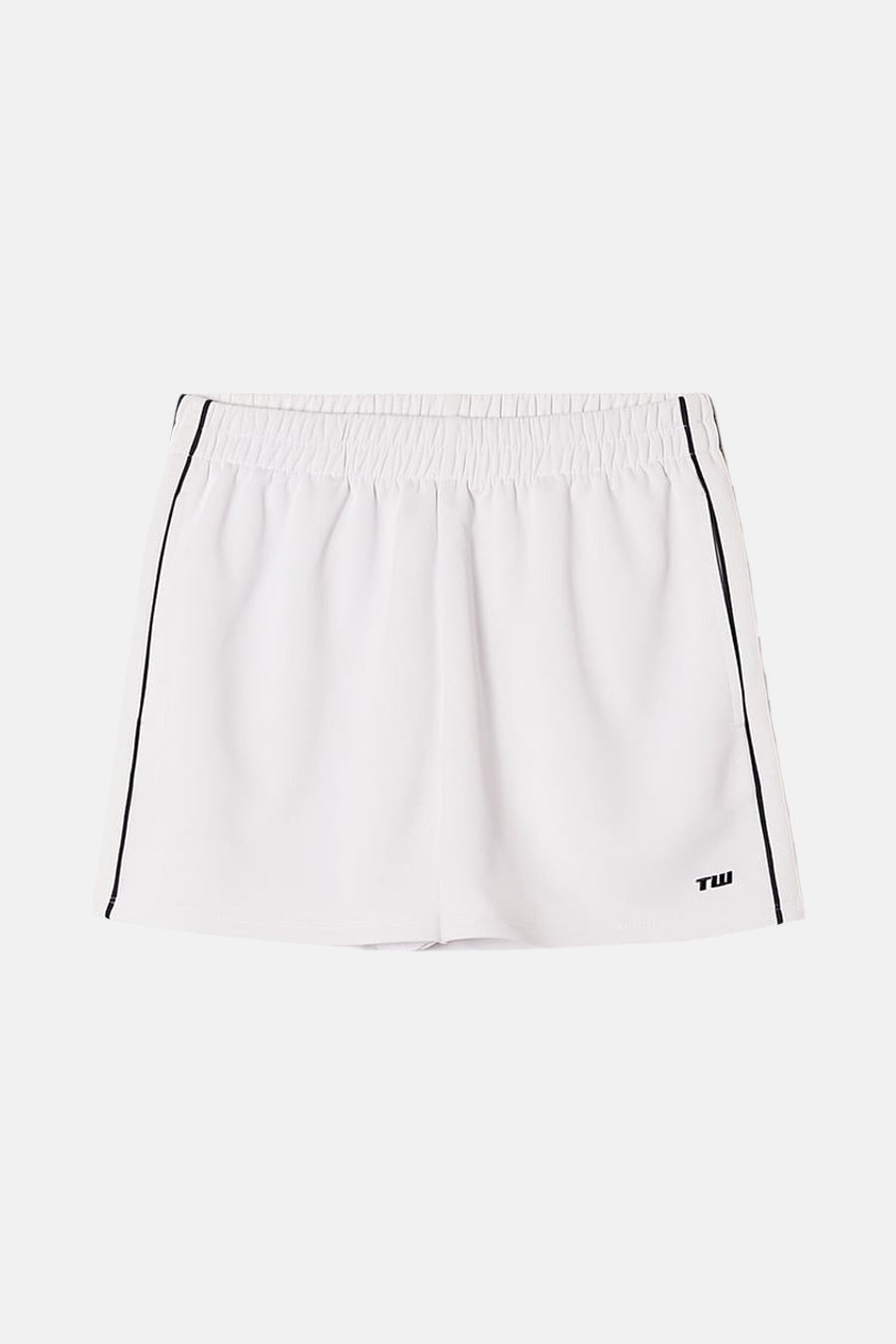 Short blanc de TALLY WEIJL avec une ceinture élastique et des rayures noires sur les côtés.