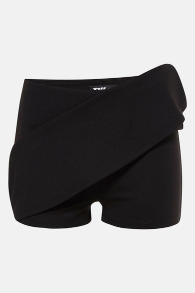 Jupe courte noire de TALLY WEIJL, avec un détail plissé à l'avant.