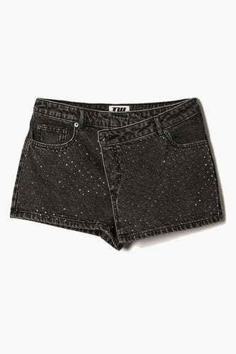Short en denim noir de TALLY WEIJL, parsemé de fines taches blanches.