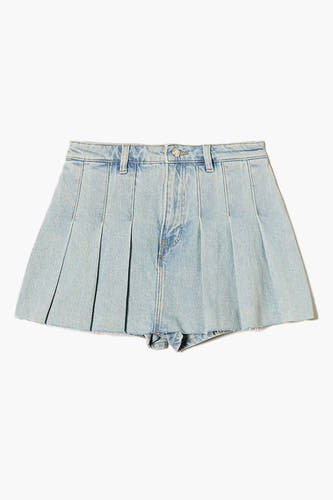 Jupe en denim bleu clair de TALLY WEIJL avec des plis et un bord froncé.