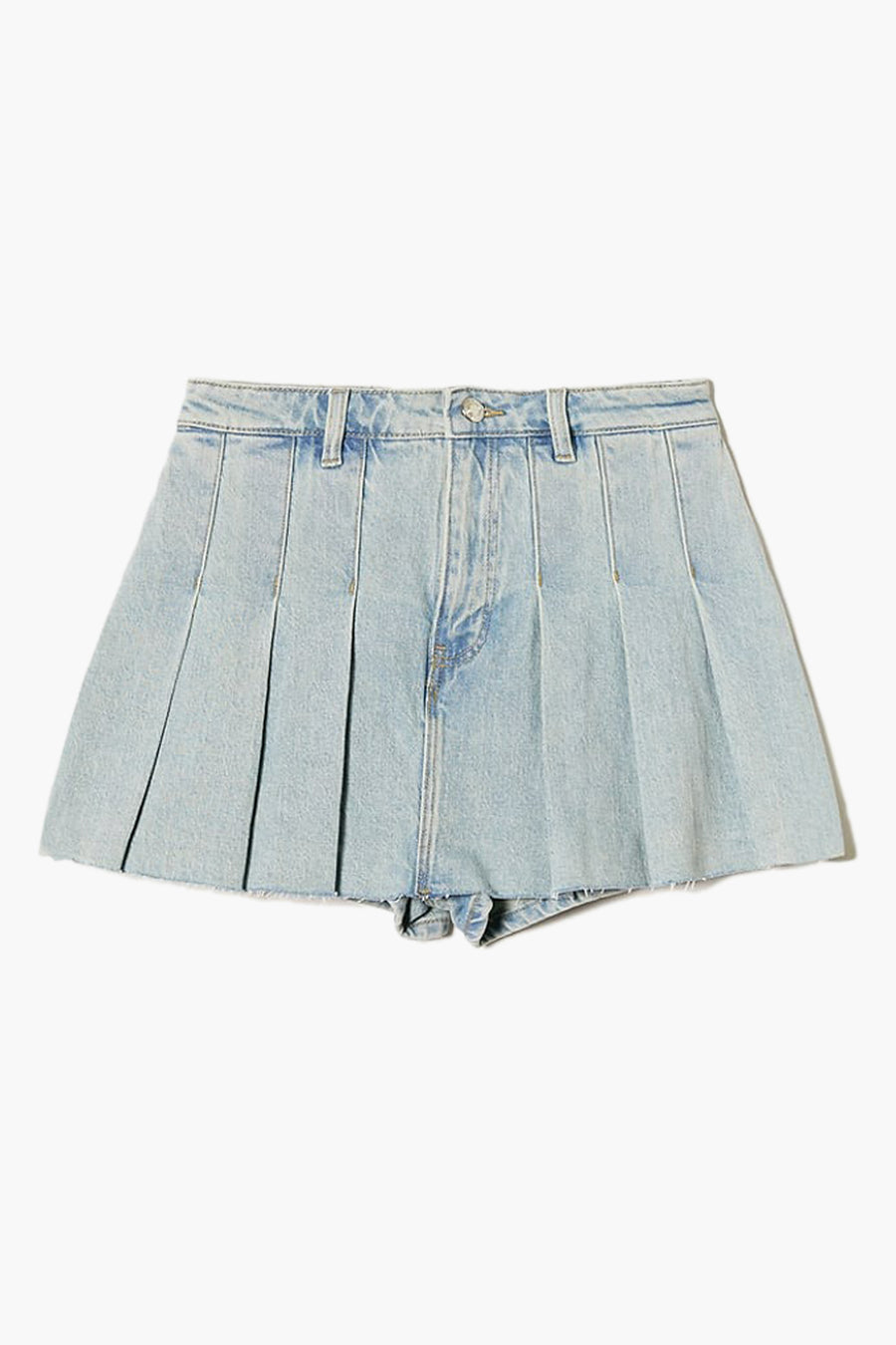 Jupe en denim bleu clair de TALLY WEIJL avec des plis et un bord froncé.