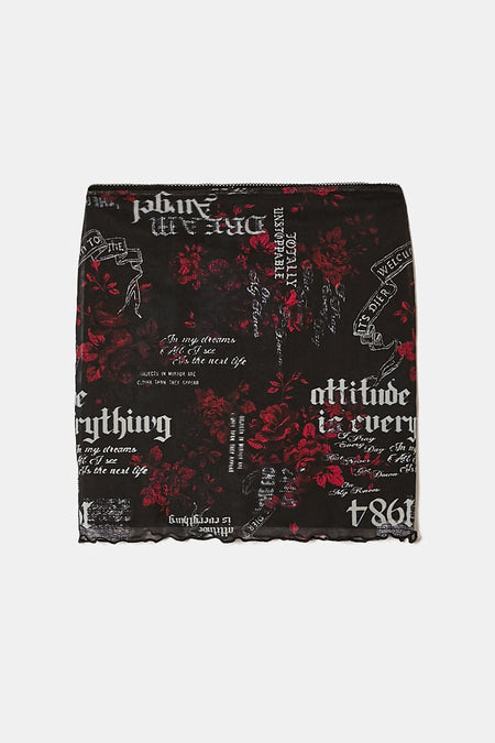 Robe multicolore de TALLY WEIJL avec imprimé de roses et textes en lettres gothiques.