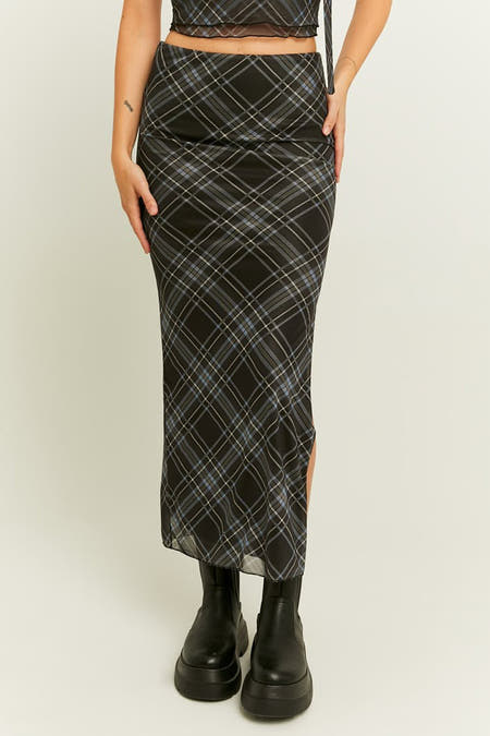 Long manteau gris de TALLY WEIJL avec un motif à carreaux.