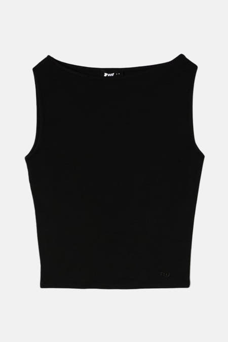 T-shirt sans manches noir de TALLY WEIJL, couleur unie avec un logo subtil en bas à droite.