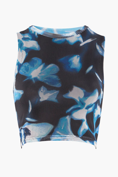 Top sans manches multicolore de TALLY WEIJL avec imprimé floral bleu et blanc, coupe ajustée et encolure ronde