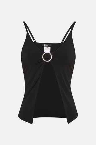 T-shirt noir avec des bandes de spaghetti de TALLY WEIJL, orné d'une bague argentée.