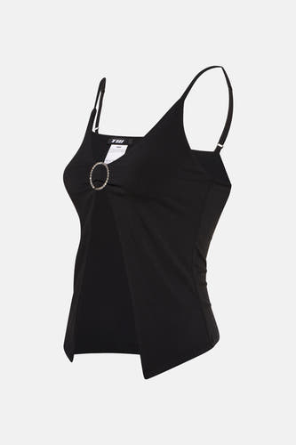 T-shirt noir avec des bandes de spaghetti de TALLY WEIJL, décoré d'un anneau et d'un zoom asymétrique.