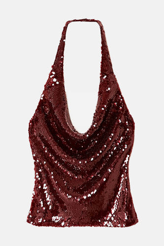 Blouse sans manches rouge de TALLY WEIJL, avec paillettes et col en V.
