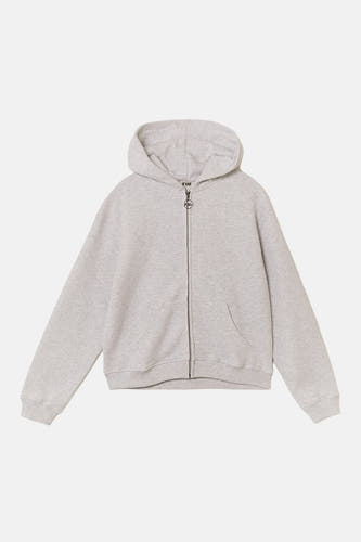 Gilet gris de TALLY WEIJL, avec manches longues, capuche et fermeture éclair sur le devant.