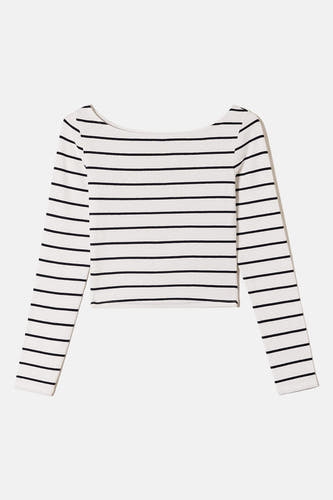T-shirt blanc à manches longues et rayures de TALLY WEIJL, avec encolure ronde.