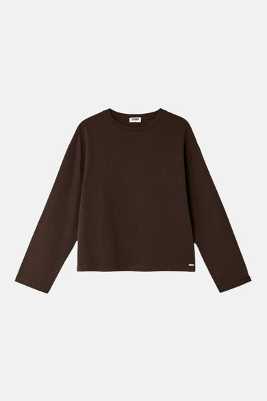 Bruine lange mouw t-shirt van TALLY WEIJL, ronde hals, minimalistisch design, voorzijde weergave