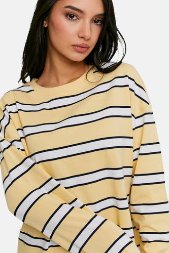 T-shirt à manches longues jaune de TALLY WEIJL, avec un motif rayé blanc et noir.