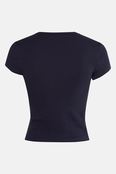T-shirt bleu à manches courtes de TALLY WEIJL, modèle droit et ajusté, vu de l'arrière.