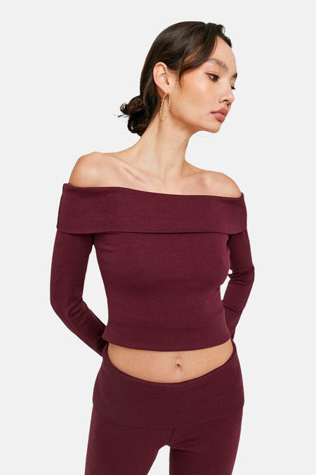 T-shirt Bordeaux à manches longues de TALLY WEIJL, avec un col montant et des manches longues.