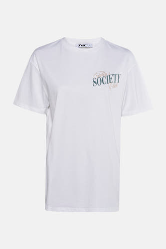 T-shirt blanc à manches courtes de TALLY WEIJL, avec une impression d'un logo en lettres élégantes.