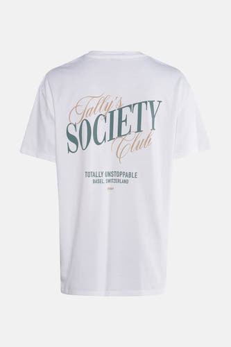 T-shirt blanc à manches courtes de TALLY WEIJL, avec impression texte sur le dos.