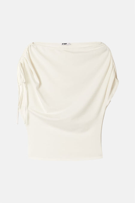 Witte korte mouwen T-shirt van TALLY WEIJL met ruches aan de schouders en losse pasvorm, vooraanzicht