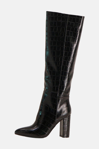 Bottes noires de SUPERTRASH avec un motif de crocodile et des semelles compensées.