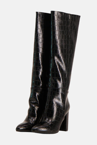 Bottes noires de SUPERTRASH avec une texture imprimée crocodile.
