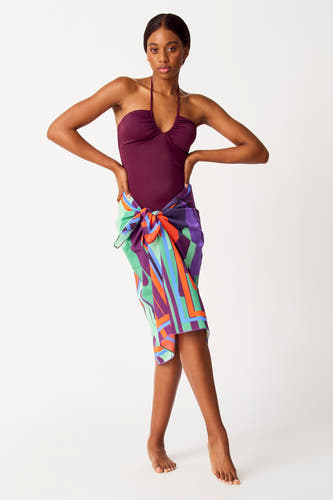 Vêtements de plage multicolores SUNSET STUDIO, avec un motif abstrait comme couverture de taille nouée à la taille.
