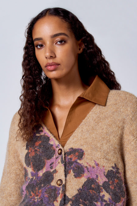 Pull à col en V - brun