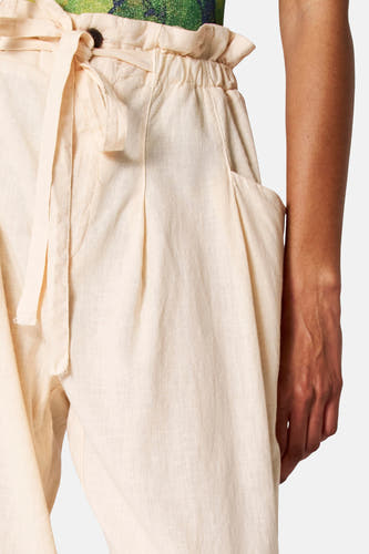 Pantalon beige de SUNSET STUDIO, avec plis, une ceinture à la et et taille paperbag.