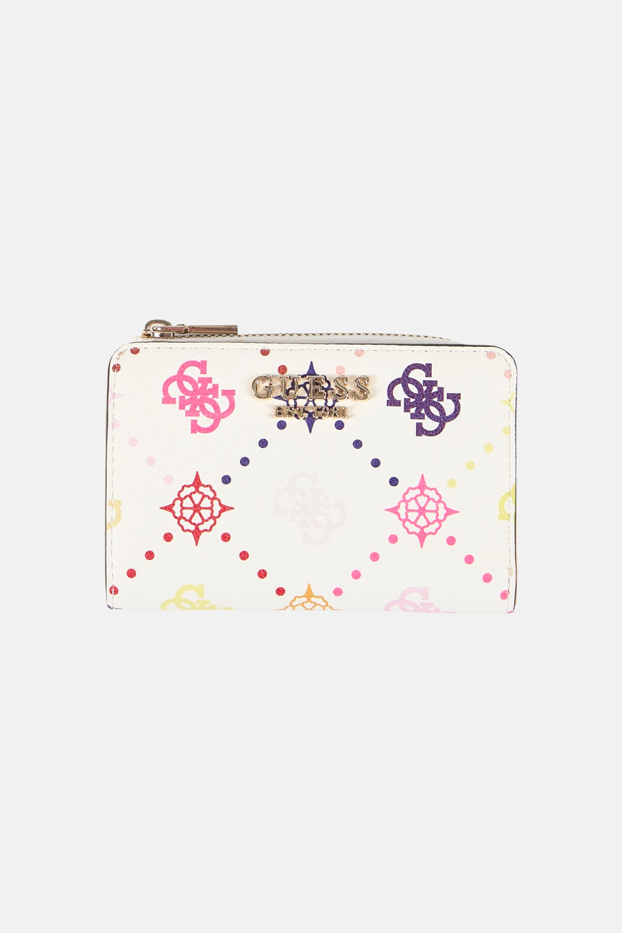 Portefeuille de sport multicolore pour femme Guess avec diverses impressions de logo et de motif.