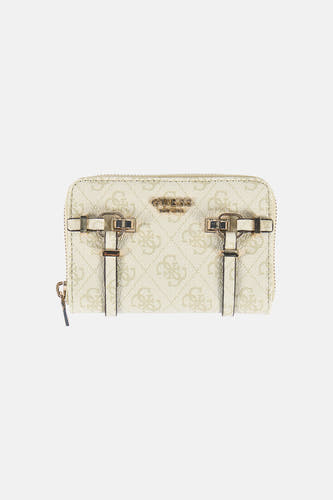 Portefeuille de sport pour femme verte Guess®, avec un motif et des détails dorés.