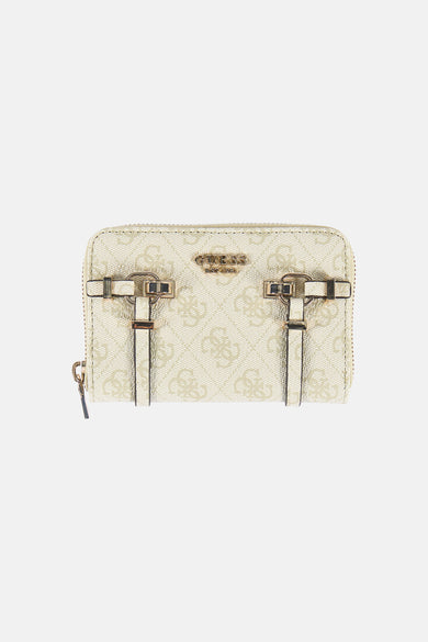 Portefeuille de sport pour femme verte Guess®, avec un motif et des détails dorés.