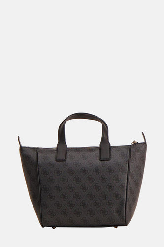 Zwarte Guess handtas met monogramprint en korte handvatten.