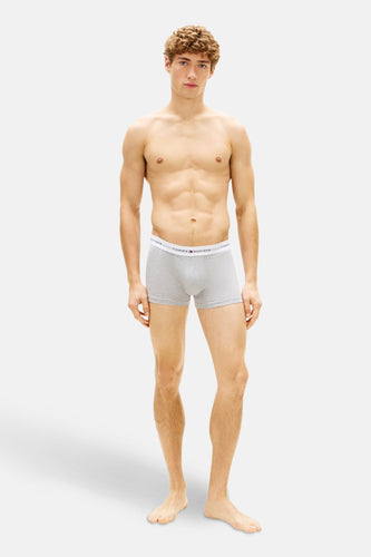 Mannelijk model in grijze Tommy Hilfiger boxershorts.