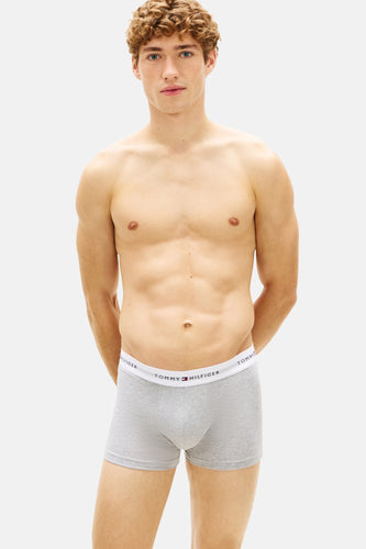 Man, ontbloot bovenlijf, Tommy Hilfiger ondergoed, grijs.