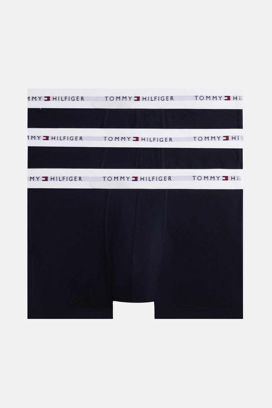 Drie donkerblauwe Tommy Hilfiger boxershorts met logo op de band.