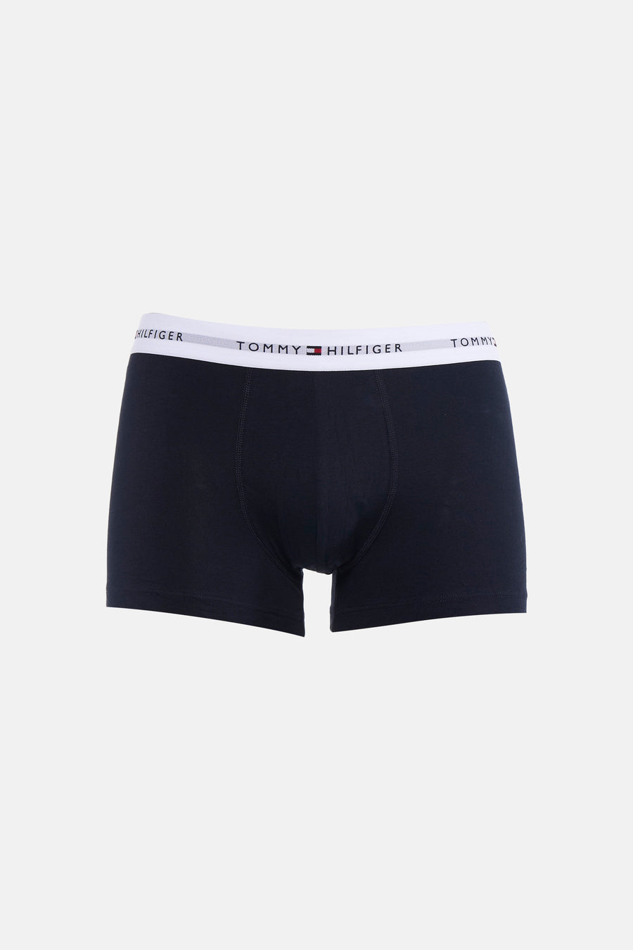 Boxer short bleu foncé de TOMMY JEANS avec une ceinture élastique blanche ornée du logo.