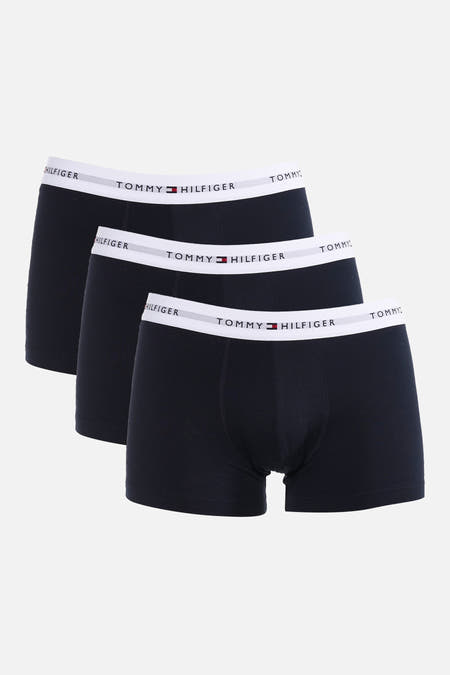 Boxer short bleu de TOMMY JEANS, avec ceinture élastique blanche à logo, vue arrière.