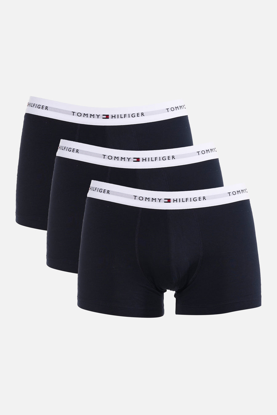 Boxer short bleu de TOMMY JEANS, avec ceinture élastique blanche à logo, vue arrière.