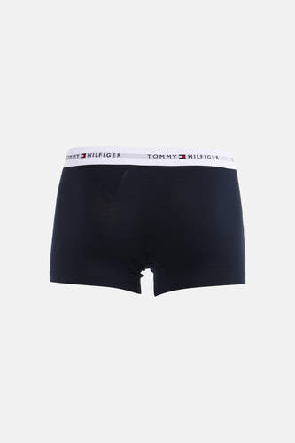 Boxer short bleu de TOMMY JEANS, avec ceinture blanche à logo de marque, vue arrière.