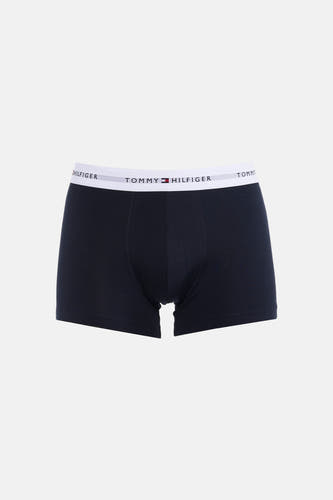 Boxer short bleu marine de TOMMY JEANS avec ceinture élastique blanche et logo de la marque.