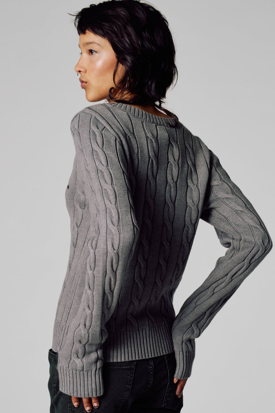 Pull à col en V - gris - Unwind