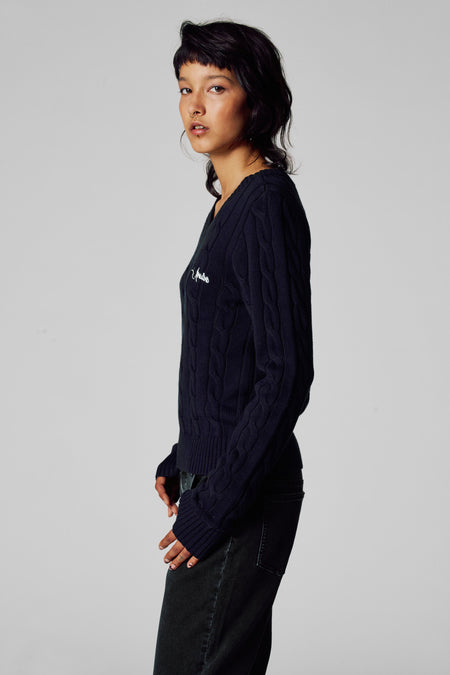 Pull à col en V - bleu