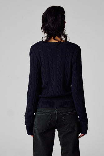 Pull à col en V - bleu - Unwind