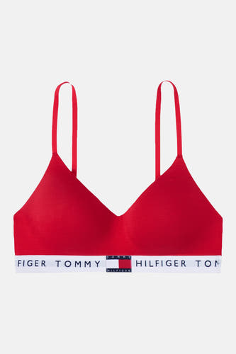 Soutien-gorge rouge de TOMMY JEANS avec bande blanche à imprimé logo.