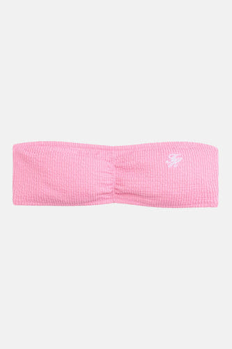 Haut de bikini rose de TOMMY JEANS, avec un logo discret et une texture côtelée fine.