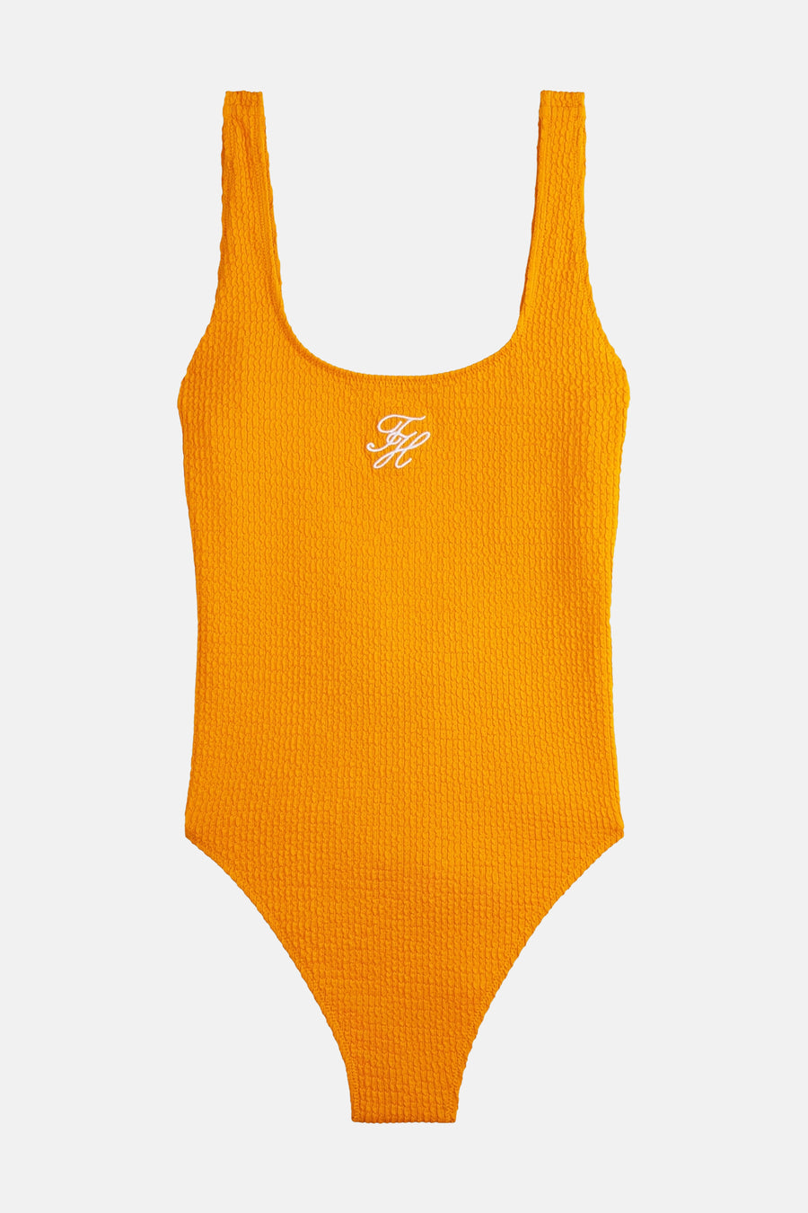 Maillot de bain orange TOMMY JEANS avec matière texturée et logo blanc brodé.