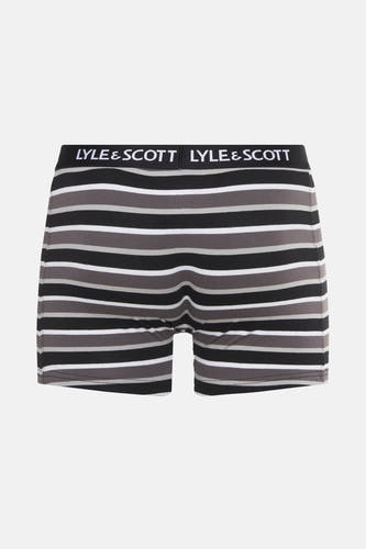 Rayé noir et gris avec un short de bain Lyle & Scott Scott une ceinture noire avec logo.
