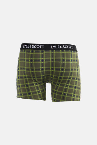 Boxer short vert de LYLE & SCOTT à motif à carreaux, doté d'une ceinture noire avec logo blanc.