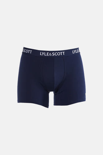 Boxer short bleu de LYLE & SCOTT avec une ceinture blanche à logo de marque répété.