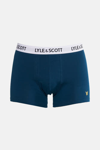 Boxer short bleu marine de LYLE & SCOTT, avec une ceinture élastique blanche à logo.