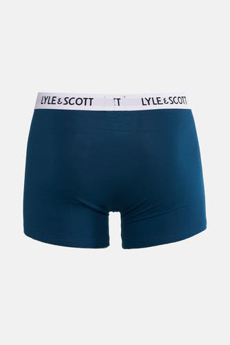 Boxer short en coton bleu de Lyle & Scott, avec une ceinture élastique blanche à logo.