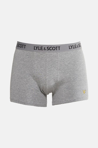 Boxer short gris de LYLE & SCOTT, avec une bande élastique à logo marque et un logo jaune sur la jambe.